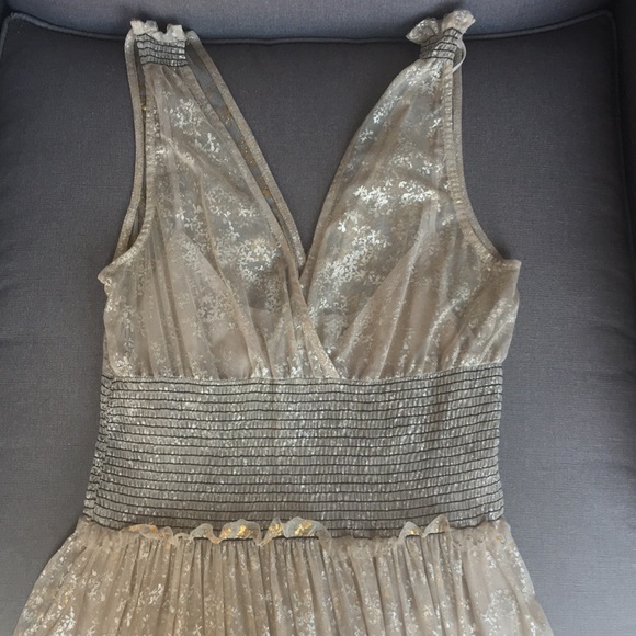 Free People Lace Metallic Fit Flare Dress Nude Blk - Picture 8 of 8